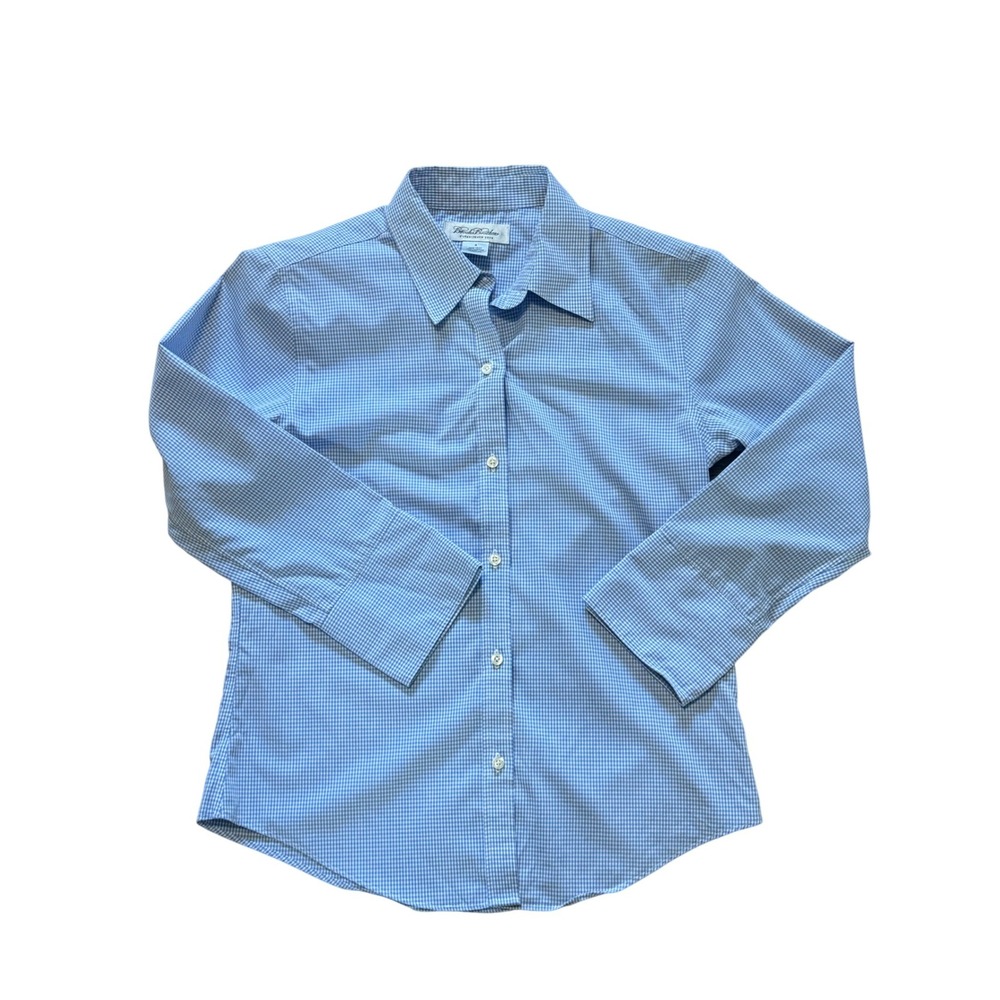 Brooks Brothers WM's 4 Light Blue Gingham Non-Iron 3/4 Sleeve Button Down Shirt - Picture 4 of 13